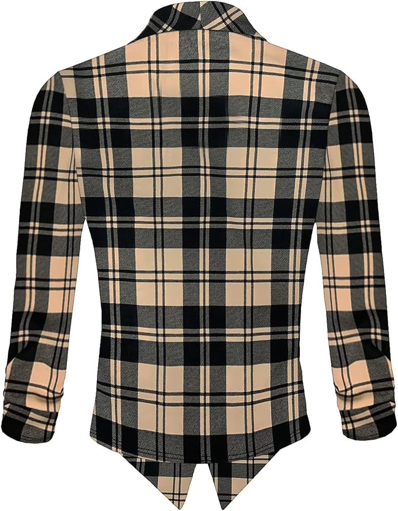 Hybrid & Company Womens Casual Work Office Open Front Plaid